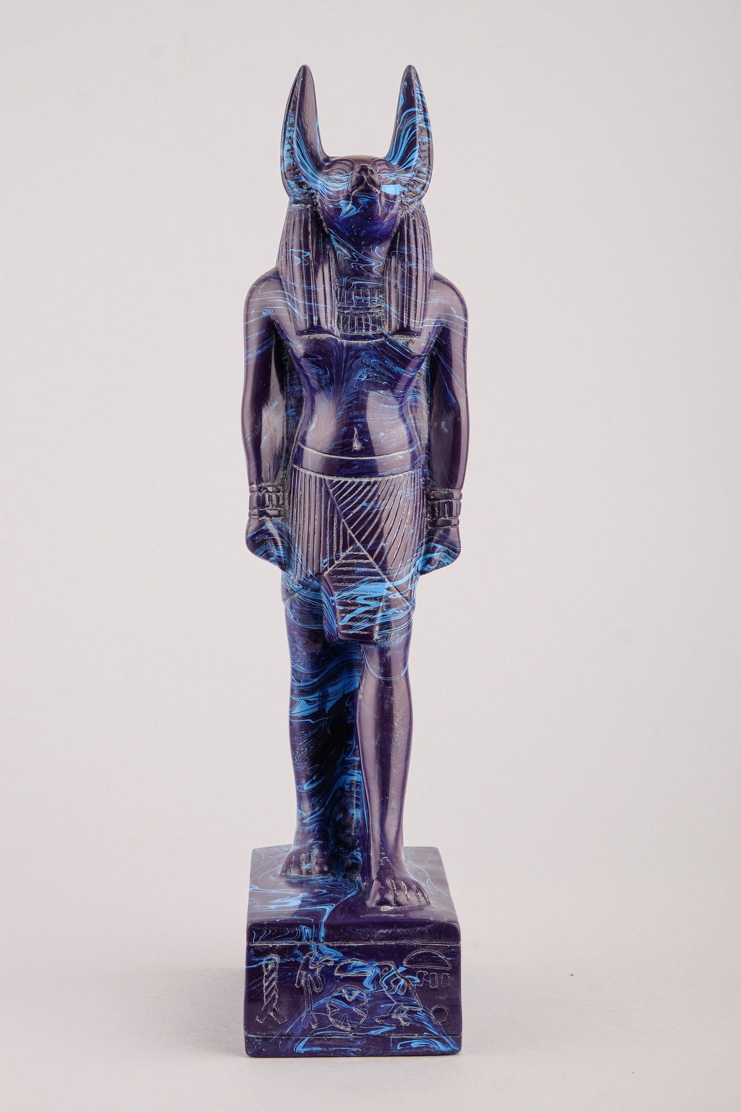 unique ancient Egyptian statue of Anubis Jackal God of afterlife and mummification, Blue color made in Egypt.