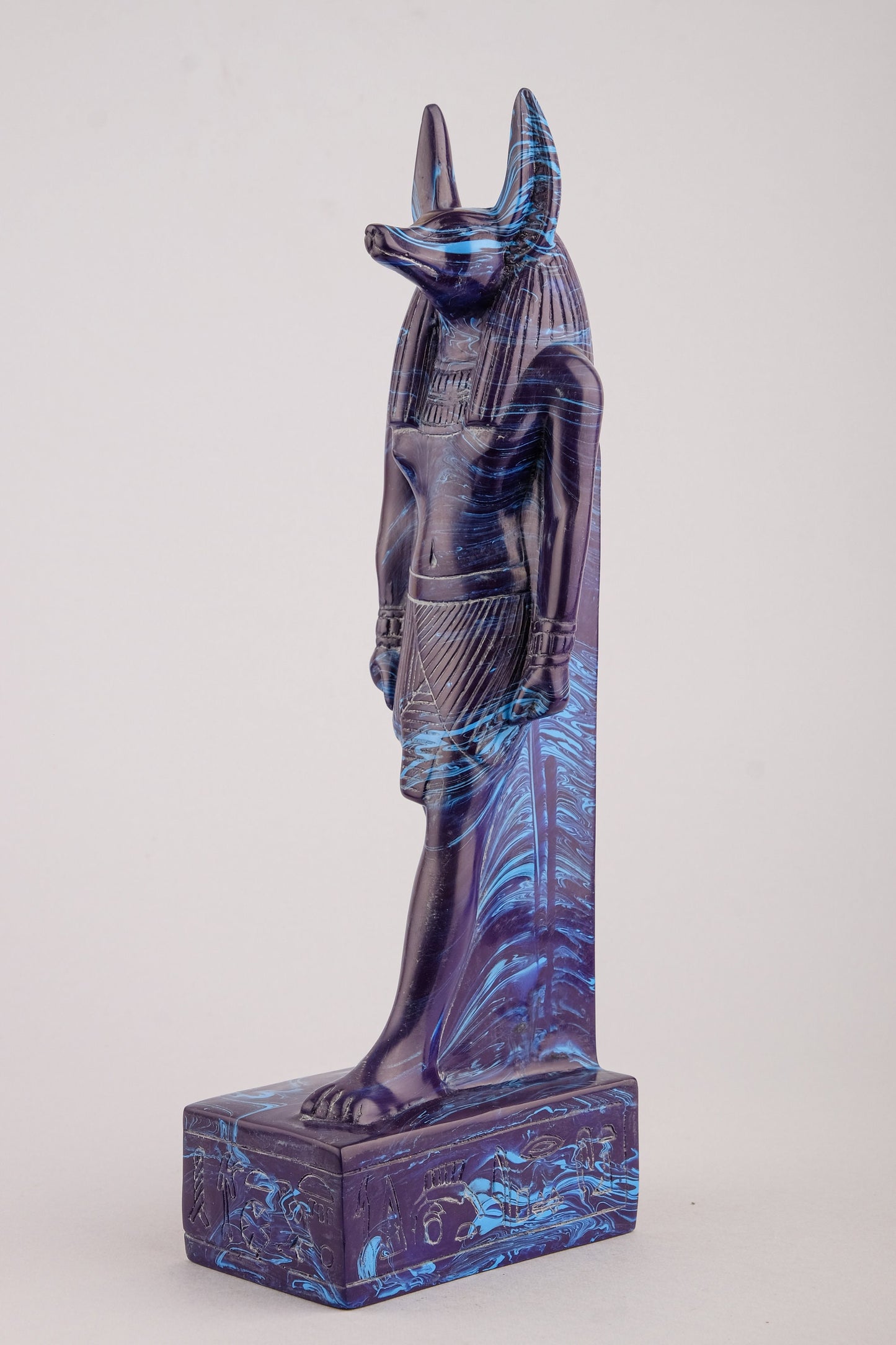 unique ancient Egyptian statue of Anubis Jackal God of afterlife and mummification, Blue color made in Egypt.