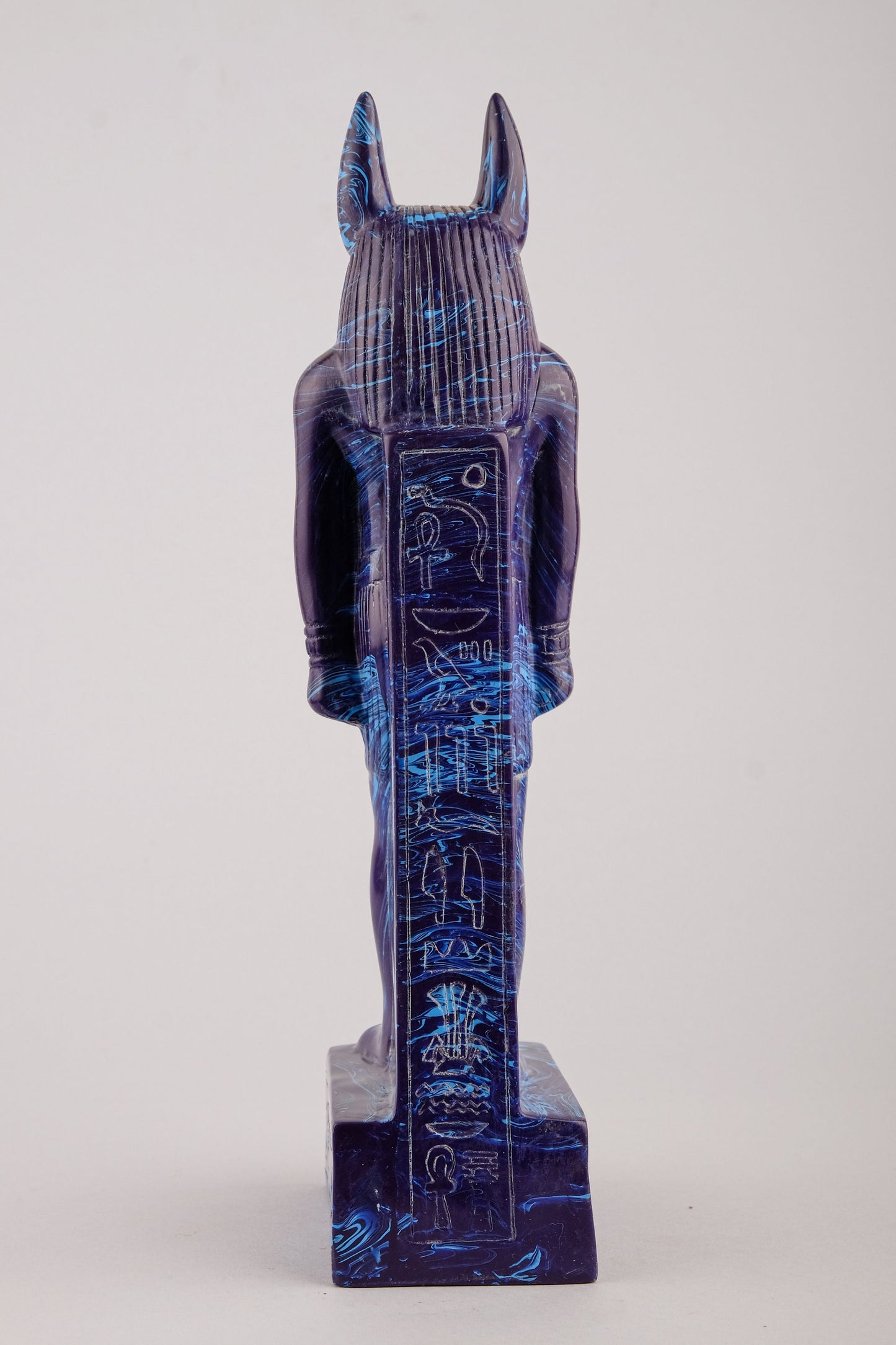 unique ancient Egyptian statue of Anubis Jackal God of afterlife and mummification, Blue color made in Egypt.