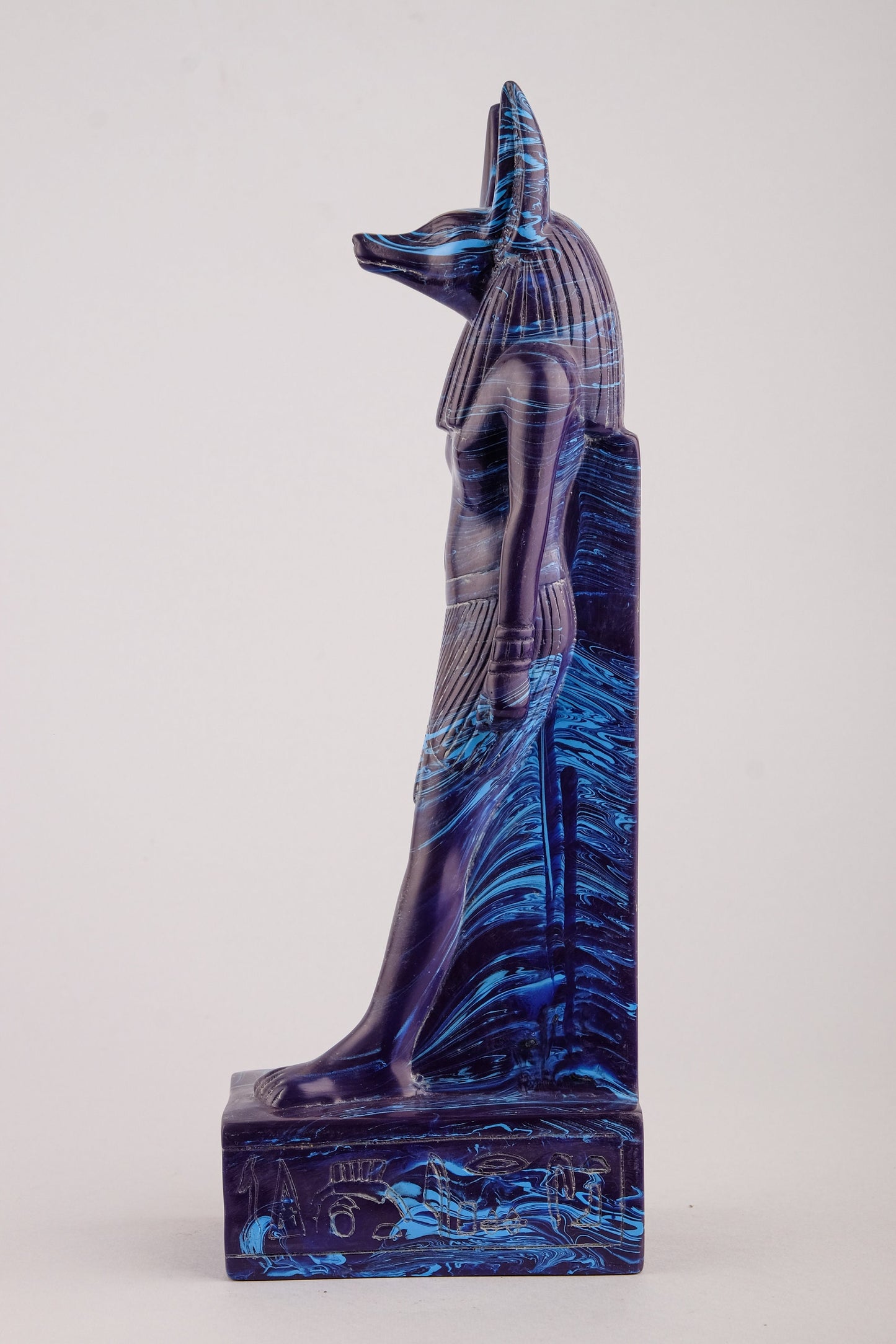 unique ancient Egyptian statue of Anubis Jackal God of afterlife and mummification, Blue color made in Egypt.