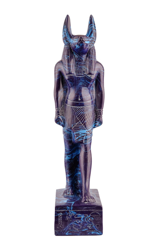 unique ancient Egyptian statue of Anubis Jackal God of afterlife and mummification, Blue color made in Egypt.