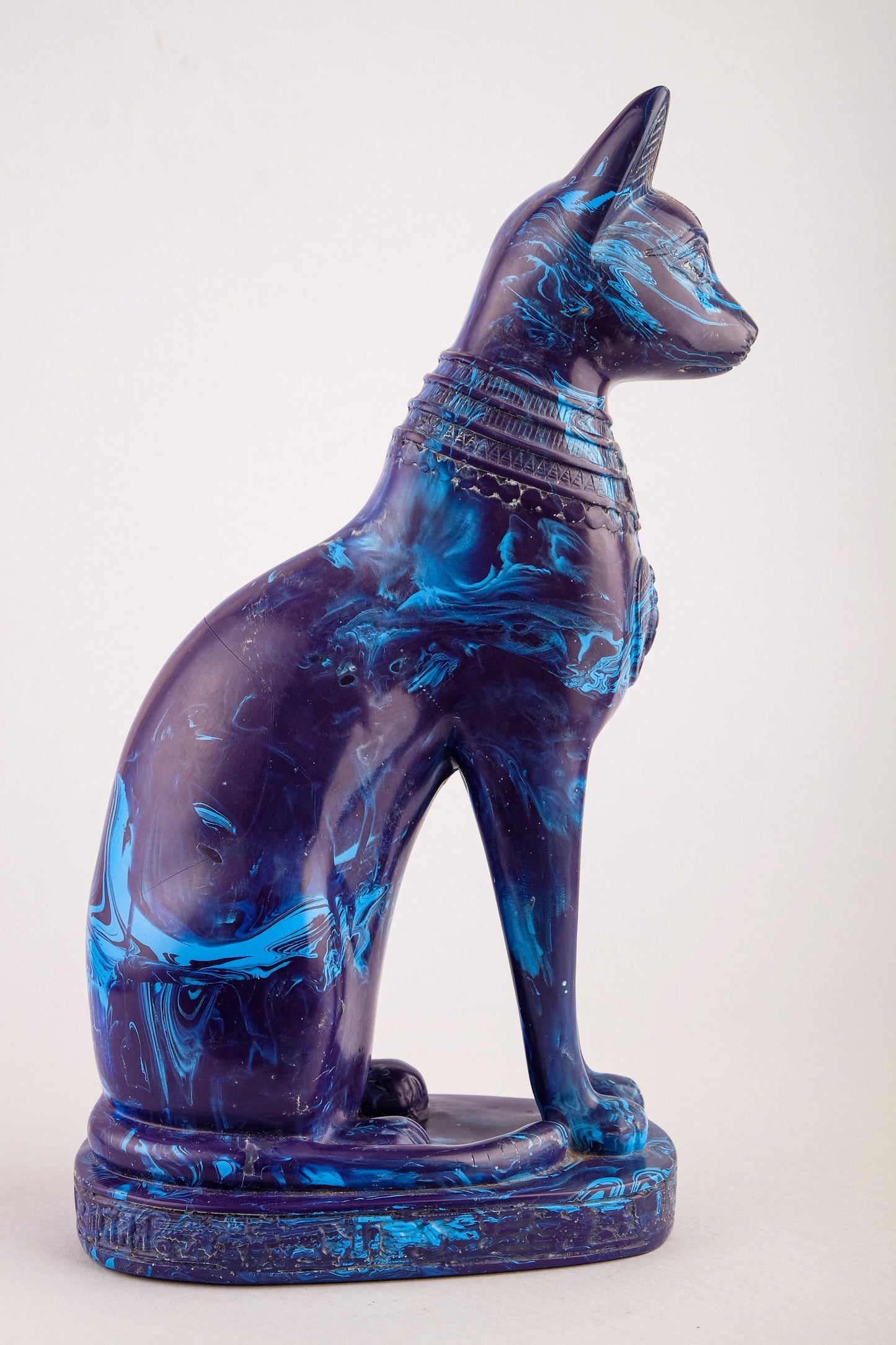 Unique Egyptian statue cat Bastet Blue stone Sculpture with front scarab, eye of Horus made in Egypt