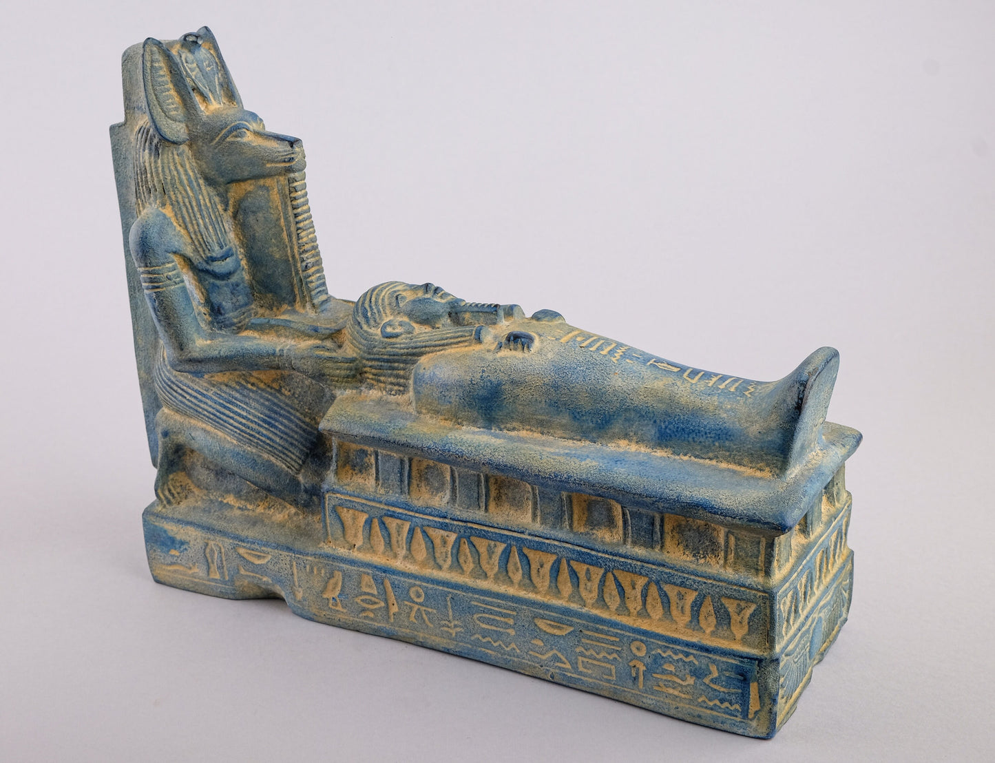 Marvelous Anubis Jackal symbol of afterlife protecting the mummy- Replica Handmade Altar statue heavy blue stone made in Egypt