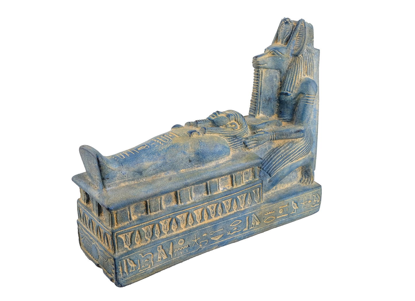 Marvelous Anubis Jackal symbol of afterlife protecting the mummy- Replica Handmade Altar statue heavy blue stone made in Egypt