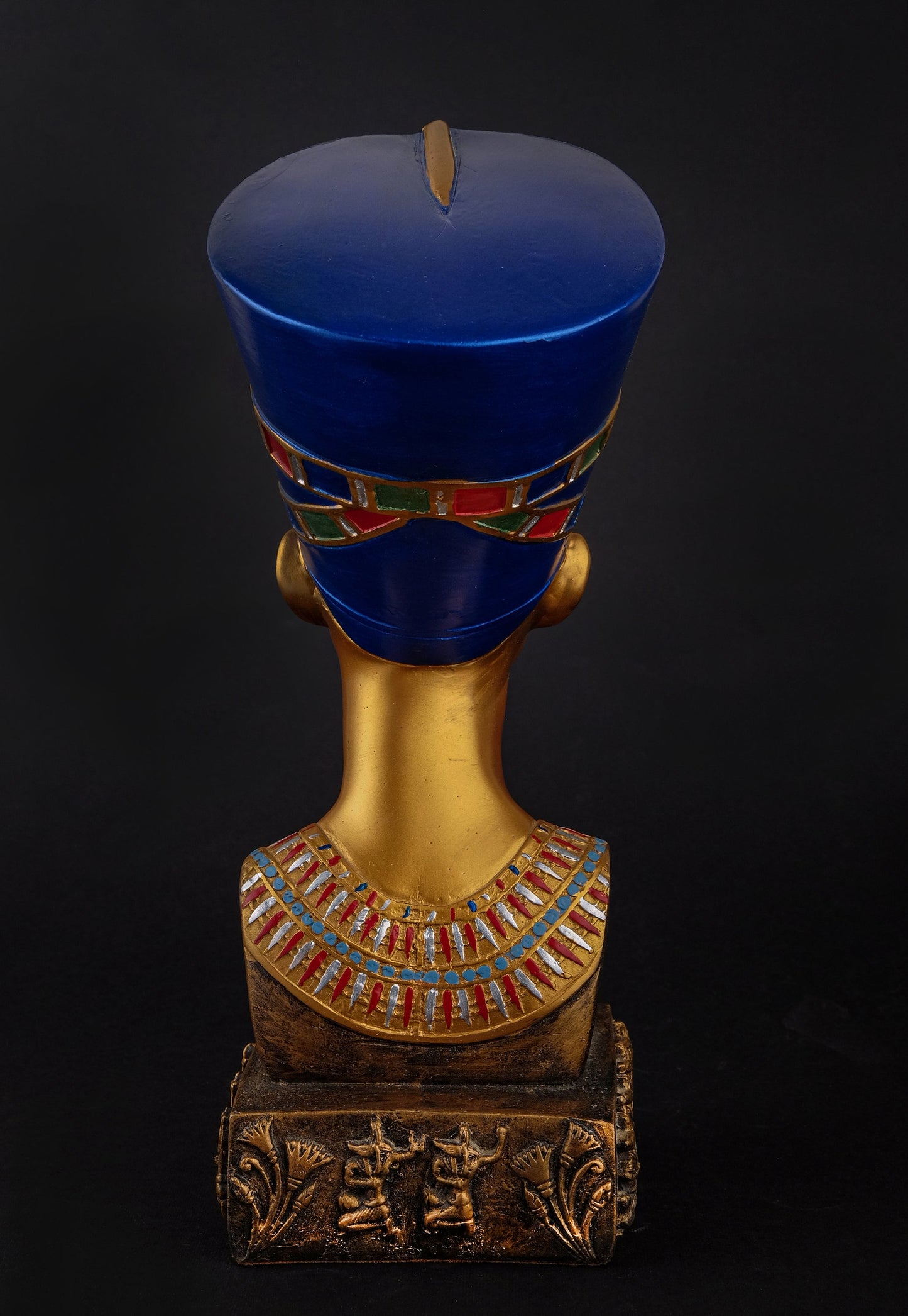 Statue of Egyptian Art Queen Nefertiti Bust Large hand painted gold blue made in Egypt