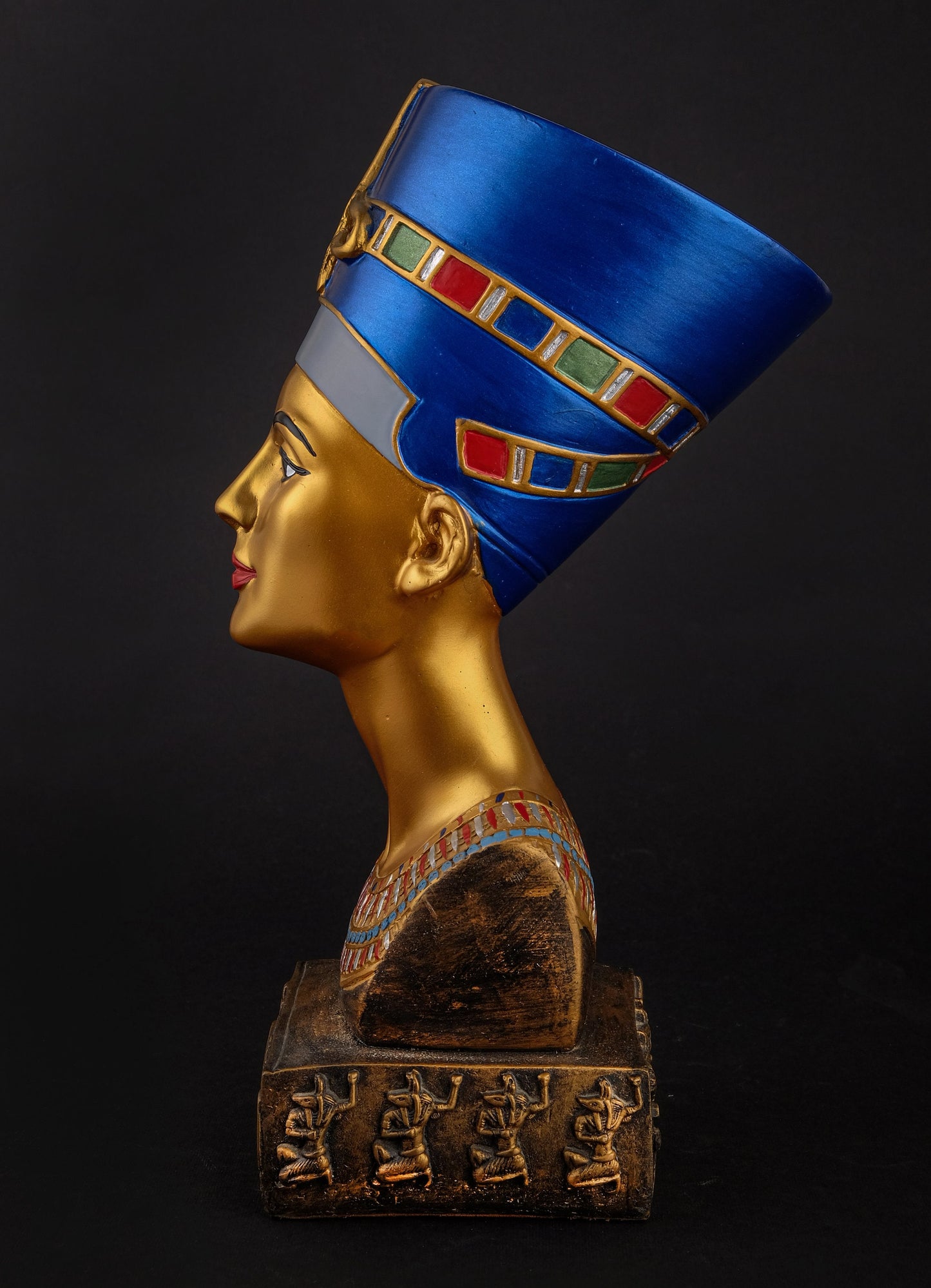 Statue of Egyptian Art Queen Nefertiti Bust Large hand painted gold blue made in Egypt