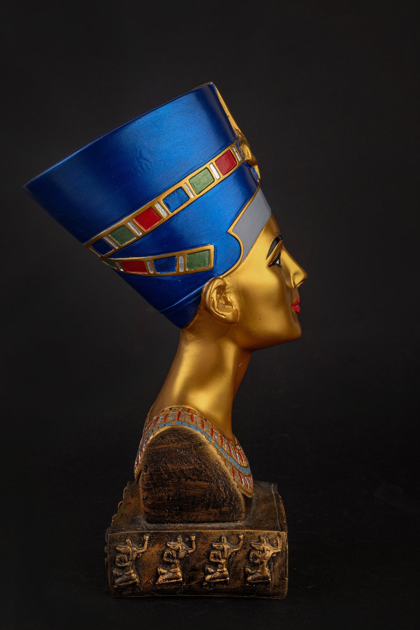 Statue of Egyptian Art Queen Nefertiti Bust Large hand painted gold blue made in Egypt