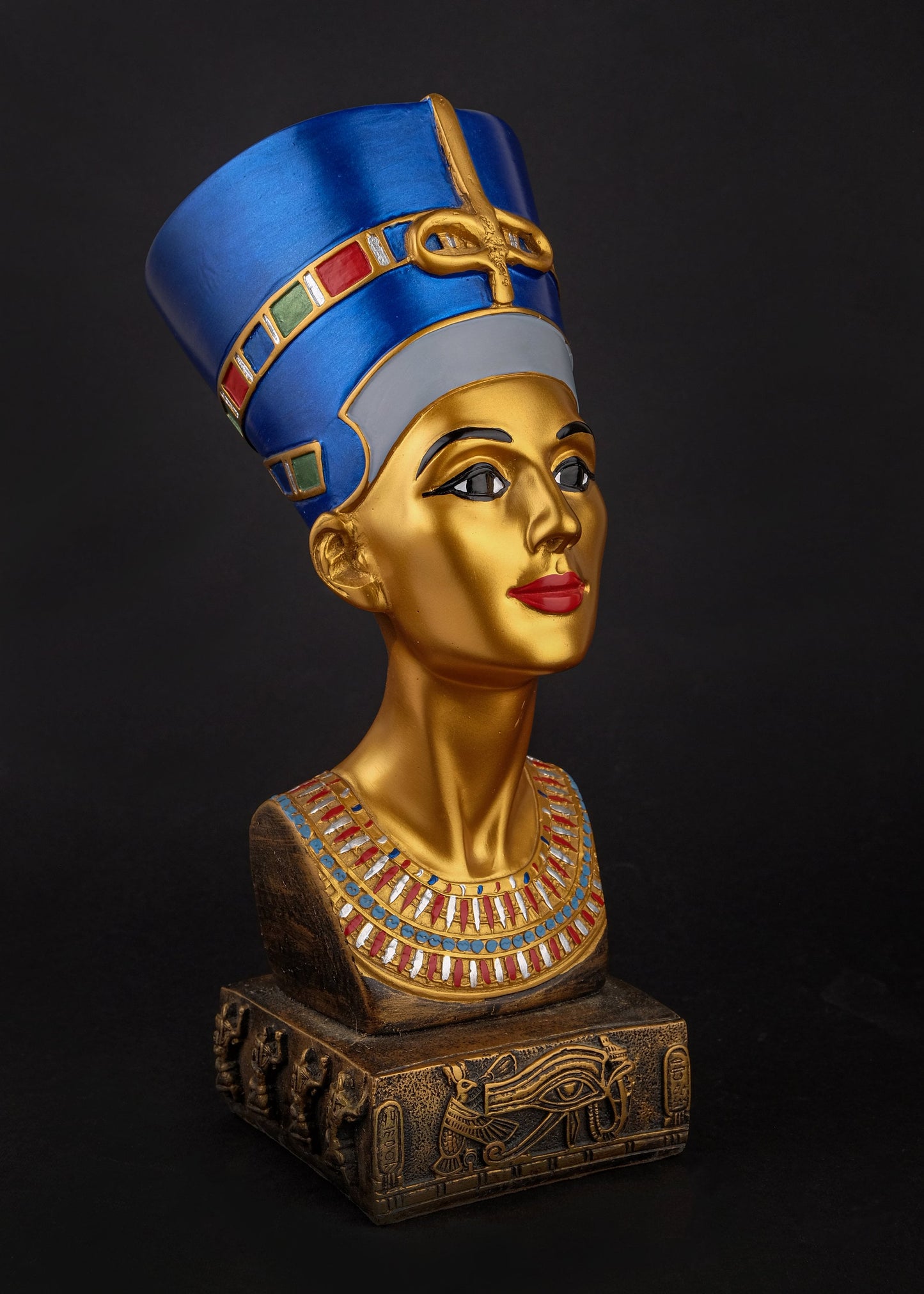 Statue of Egyptian Art Queen Nefertiti Bust Large hand painted gold blue made in Egypt