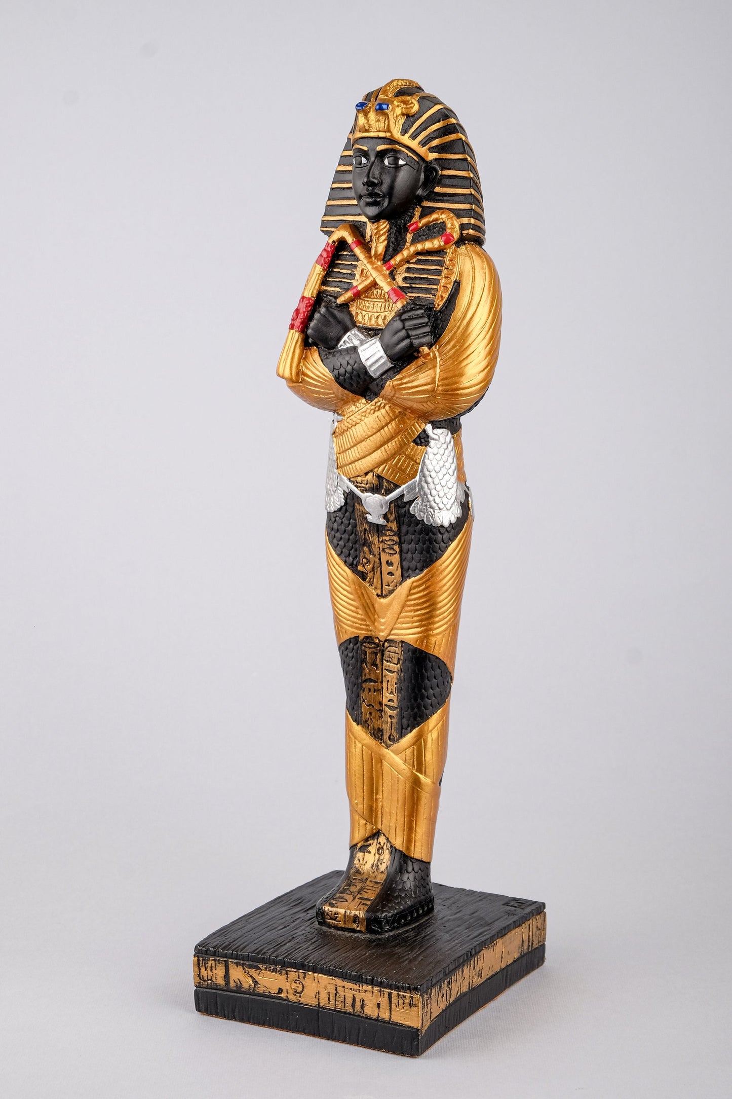 Unique Ancient Egyptian statue of King Tutankhamun large hand painted gold Black heavy stone made in Egypt