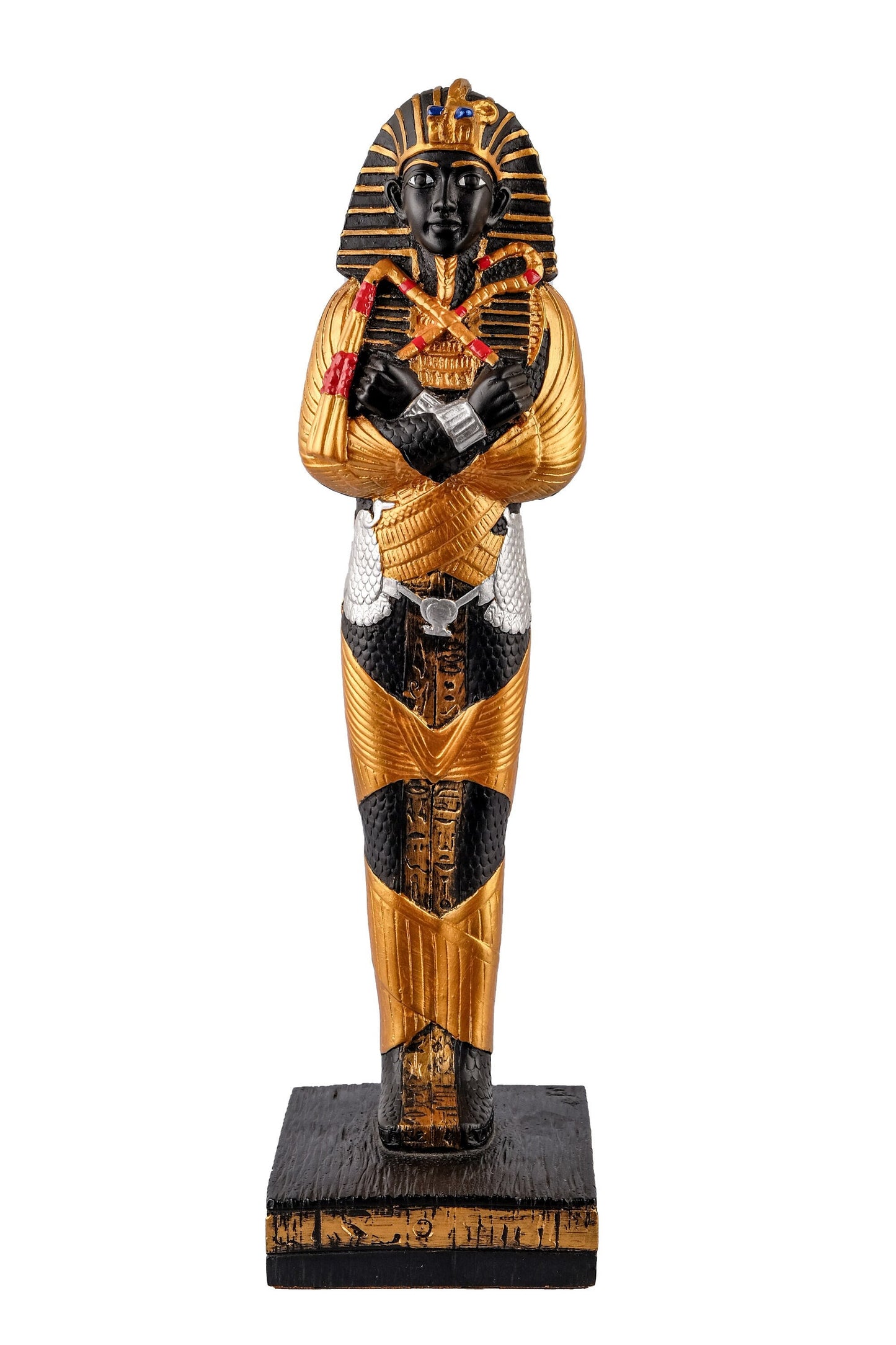 Unique Ancient Egyptian statue of King Tutankhamun large hand painted gold Black heavy stone made in Egypt