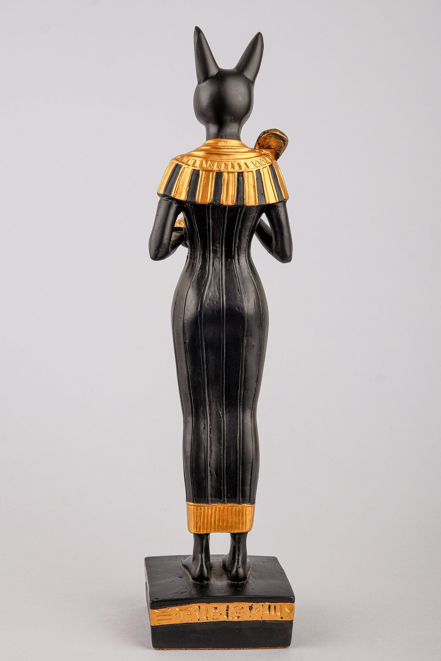 Egyptian Cat Bastet Large standing joy Love Music Royal Ankh hand painted gold and black made in Egypt