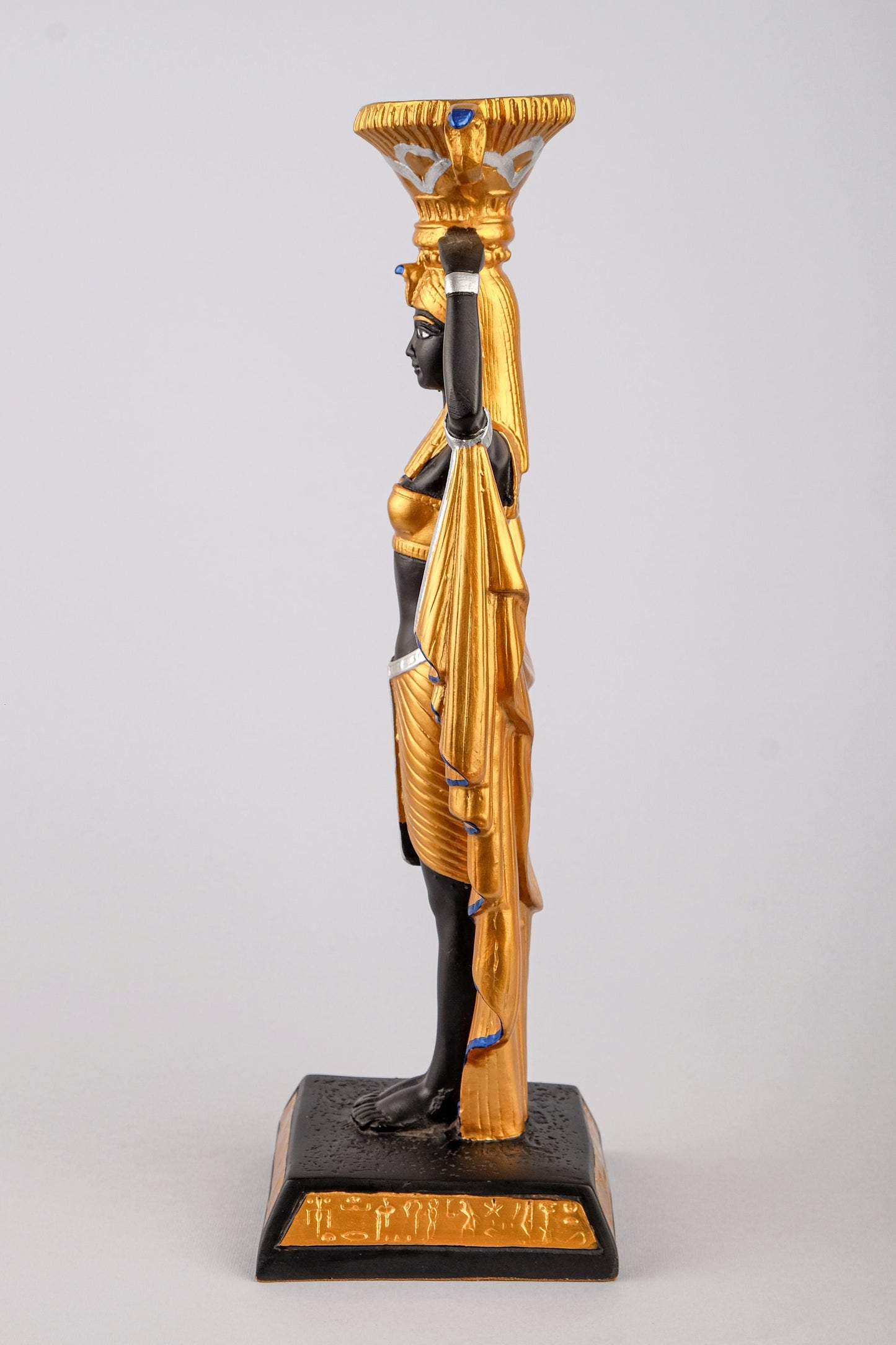 Statue of Egyptian Queen Cleopatra's Egyptian Nubian Maiden Servants with Chalice large painted black gold made in Egypt