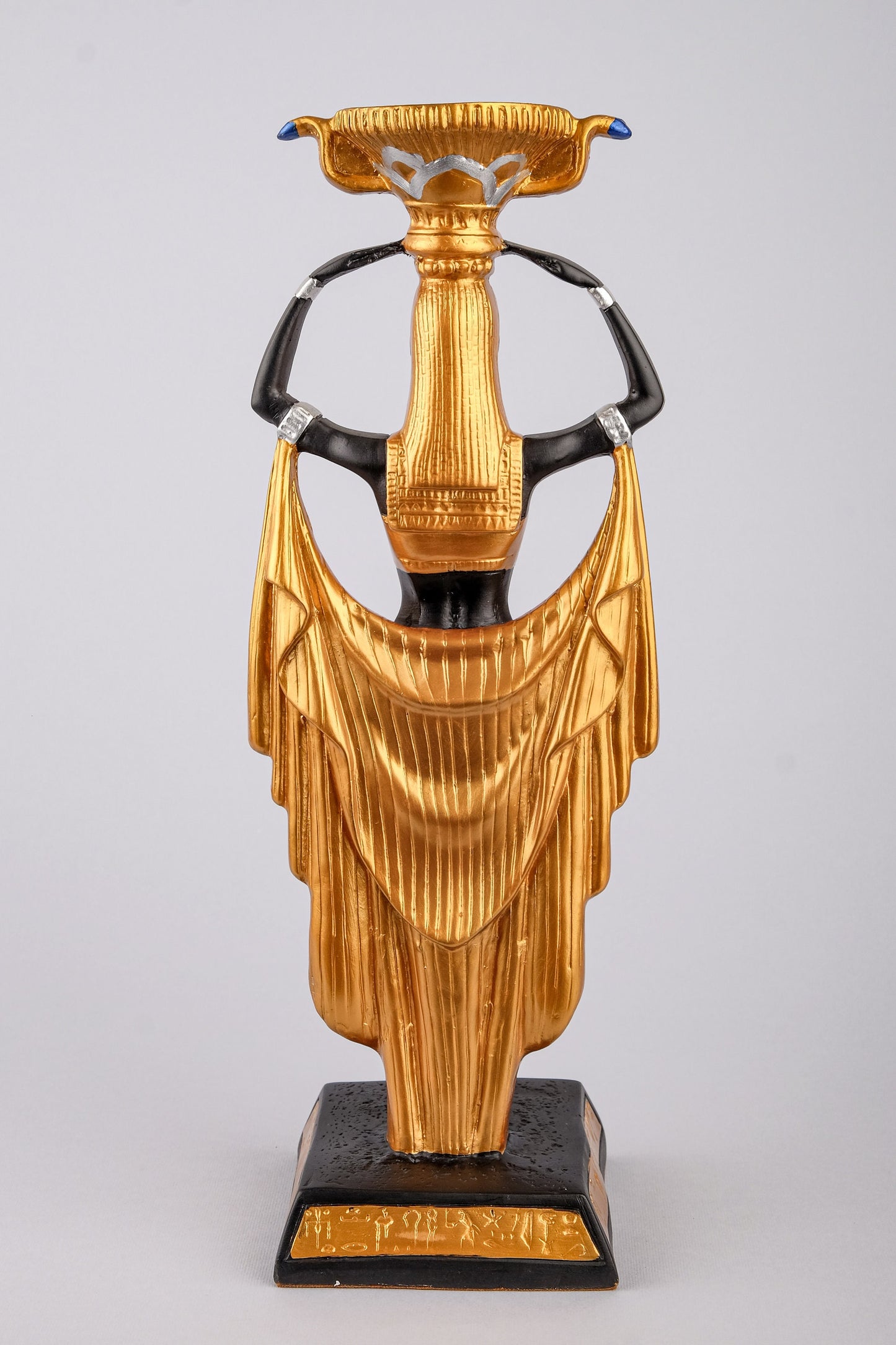 Statue of Egyptian Queen Cleopatra's Egyptian Nubian Maiden Servants with Chalice large painted black gold made in Egypt