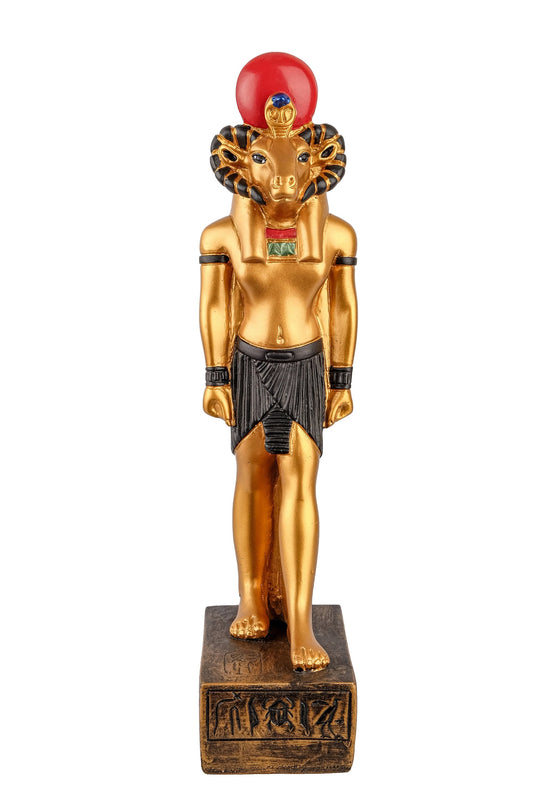 Ancient Egyptian Statue of Khnum symbol of potters source of the Nile Egyptian Art solid stone hand painted gold made in Egypt