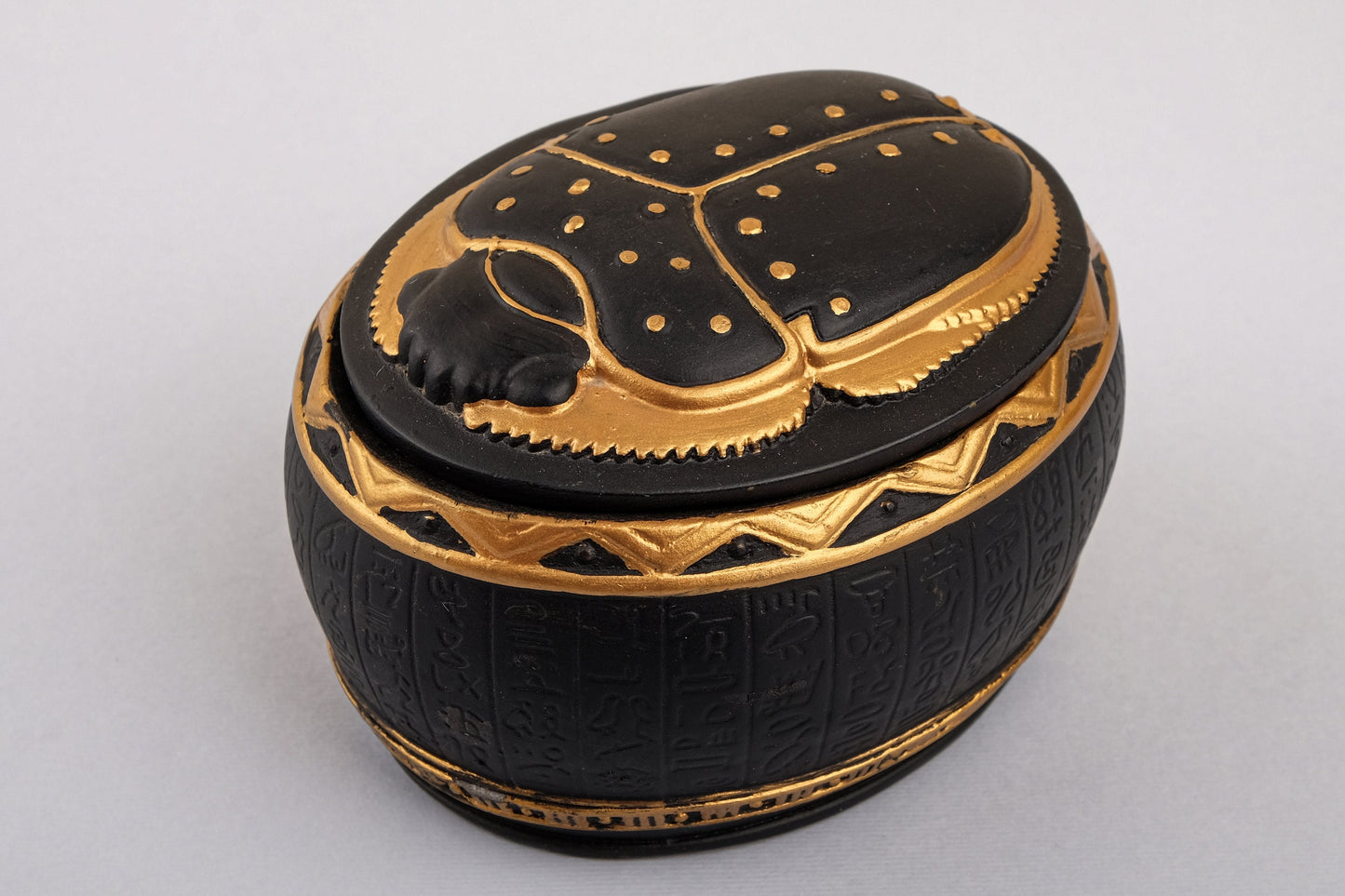 Fantastic Unique Ancient Egyptian Art Scarab as a Jewelry Box Heavy Stone painted gold black made in Egypt