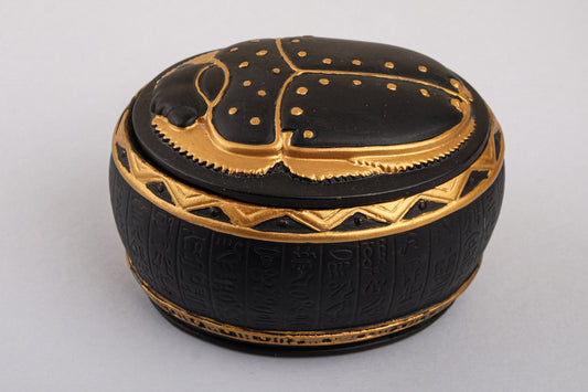 Fantastic Unique Ancient Egyptian Art Scarab as a Jewelry Box Heavy Stone painted gold black made in Egypt