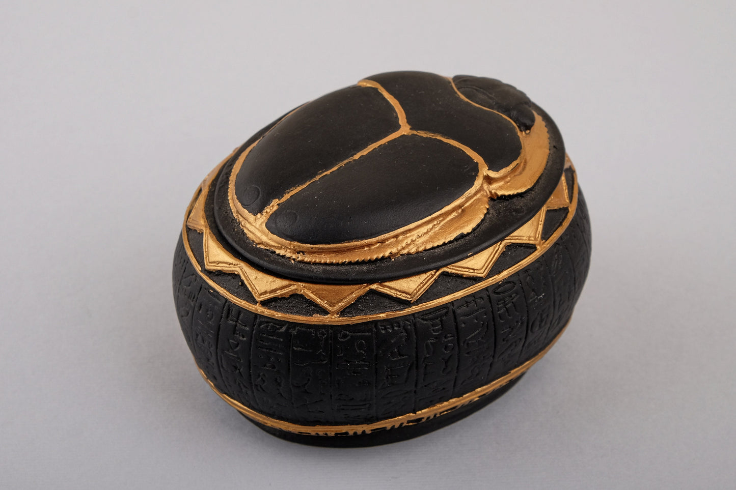 Fantastic Ancient Egyptian Art Scarab as a Jewelry Box Heavy Stone painted gold black made in Egypt