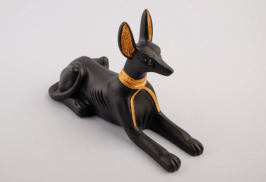 Ancient Egyptian statue of God Anubis Jackal Dog Statue Hand made from stone painted gold and Black made in Egypt