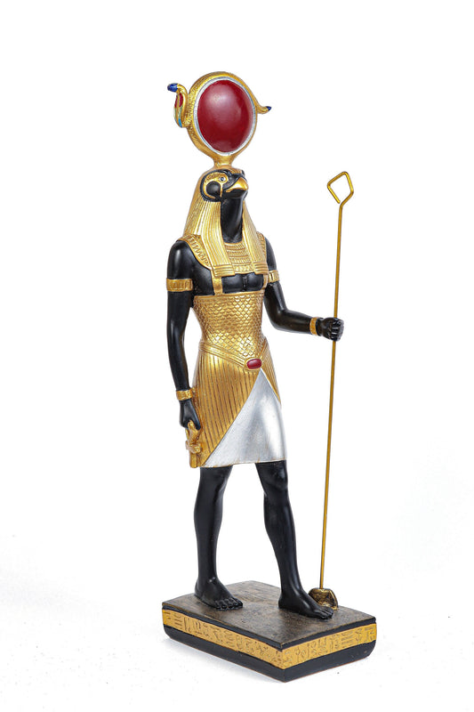 Statue of Ra Harakhte Sun God crowned with a solar disk Unique gold black large made in Egypt